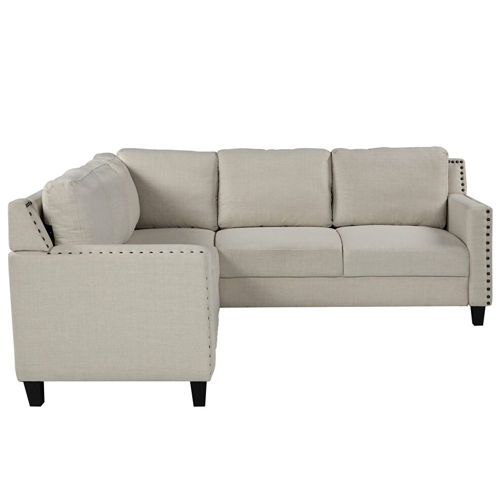 U_style 2 piece rivet beige linen-like fabric upholstered set with cushions by La Spezia additional picture 5
