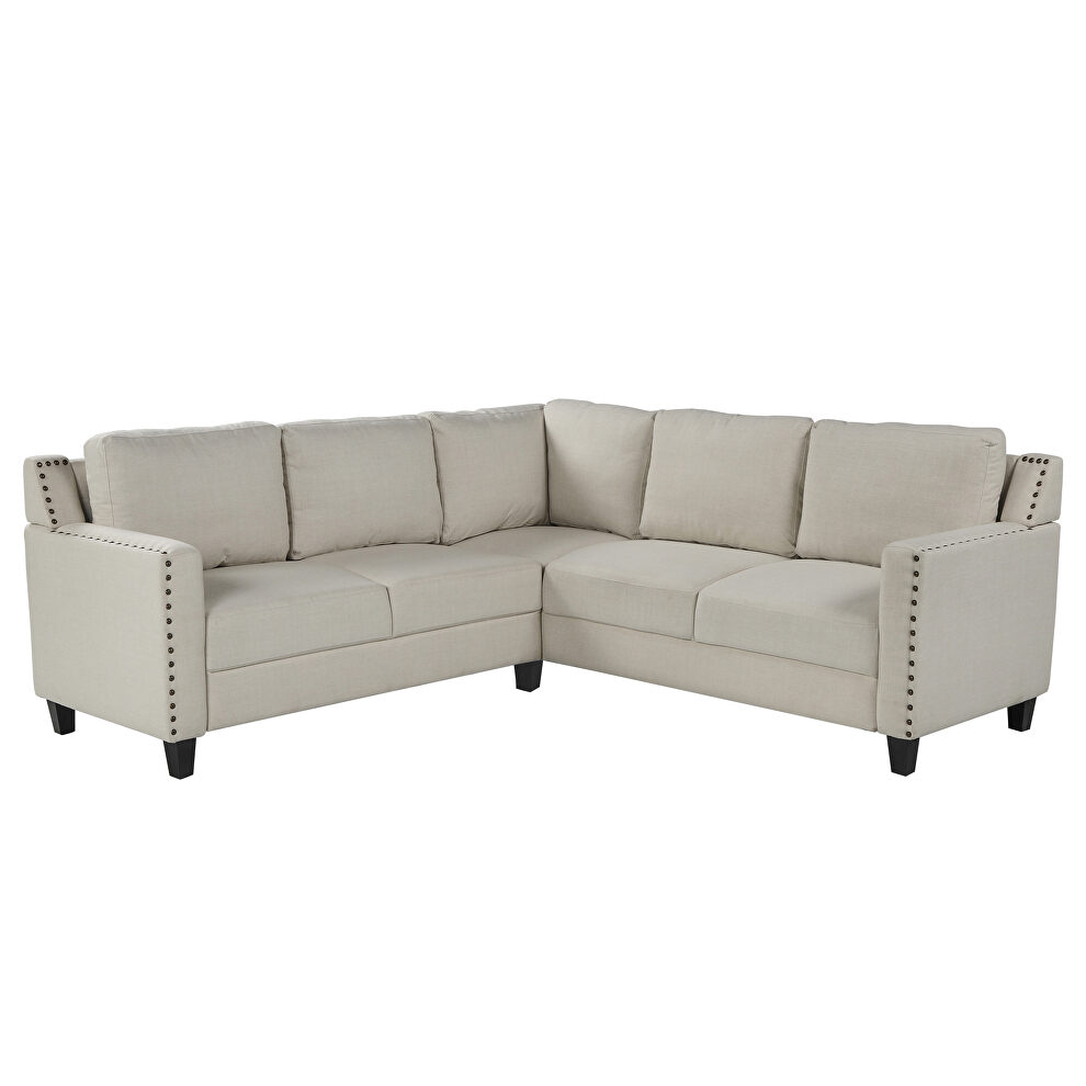 U_style 2 piece rivet beige linen-like fabric upholstered set with cushions by La Spezia additional picture 9