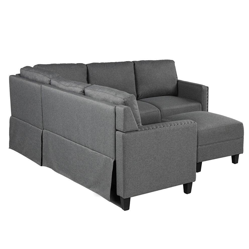 U_style 2 piece rivet gray linen-like fabric upholstered set with cushions by La Spezia additional picture 4