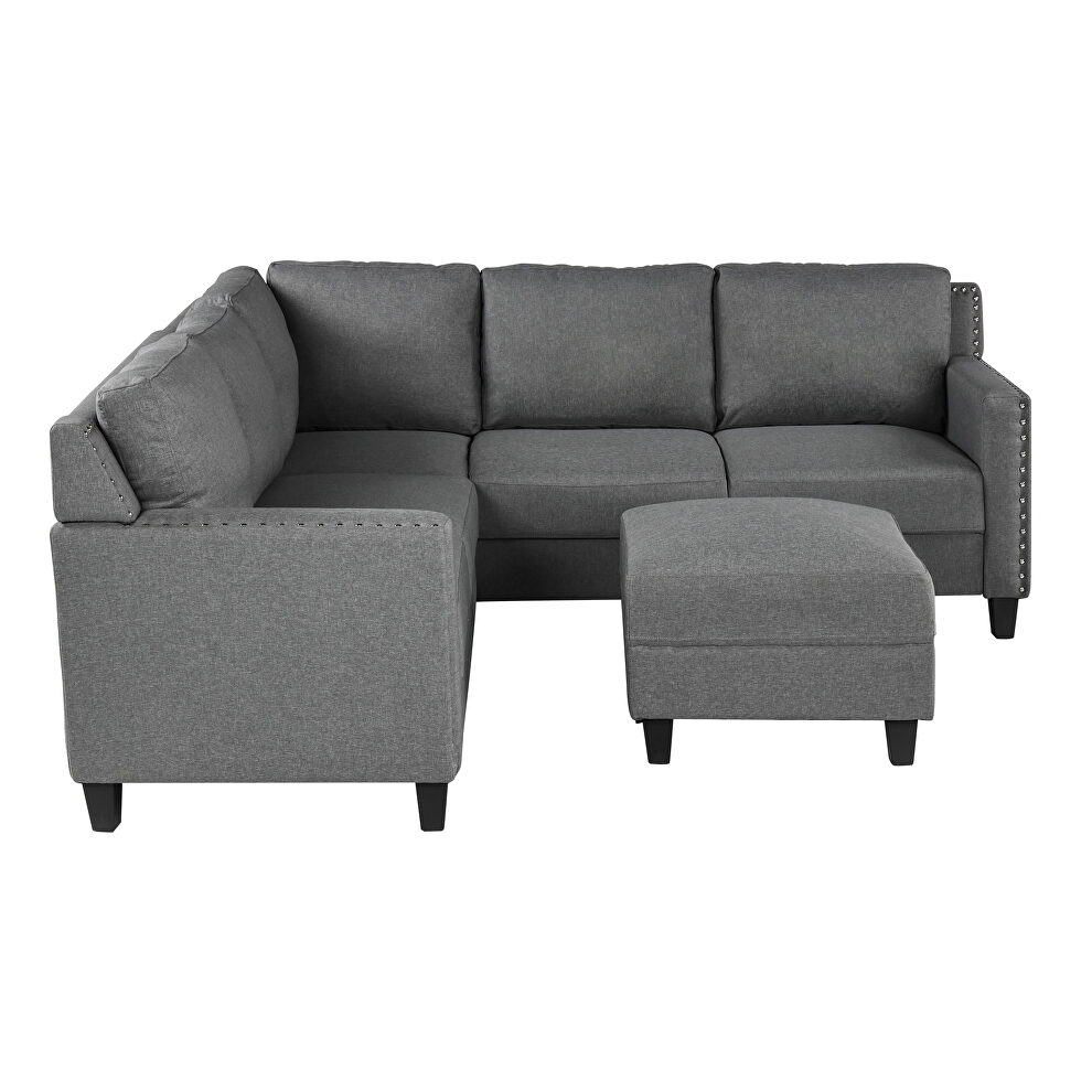 U_style 2 piece rivet gray linen-like fabric upholstered set with cushions by La Spezia additional picture 6