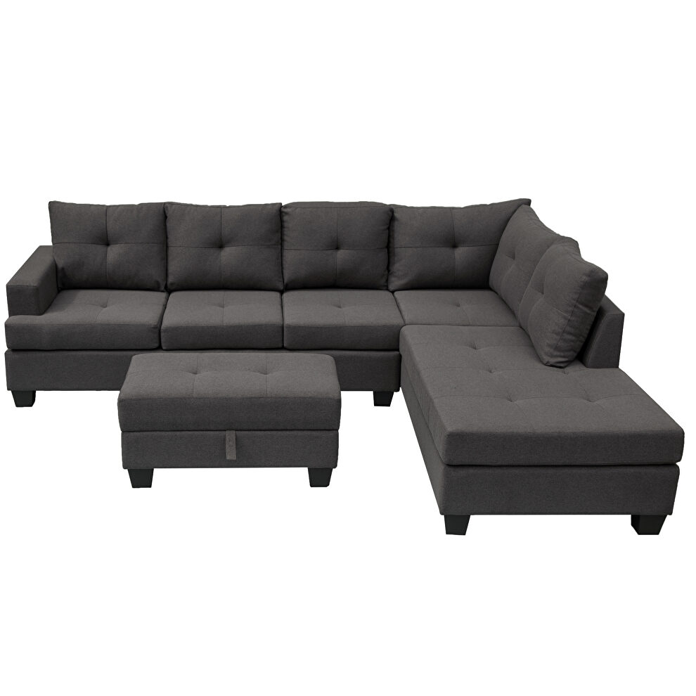Dark gray l-shape sofa sectional matching storage ottoman and cup holders by La Spezia additional picture 13
