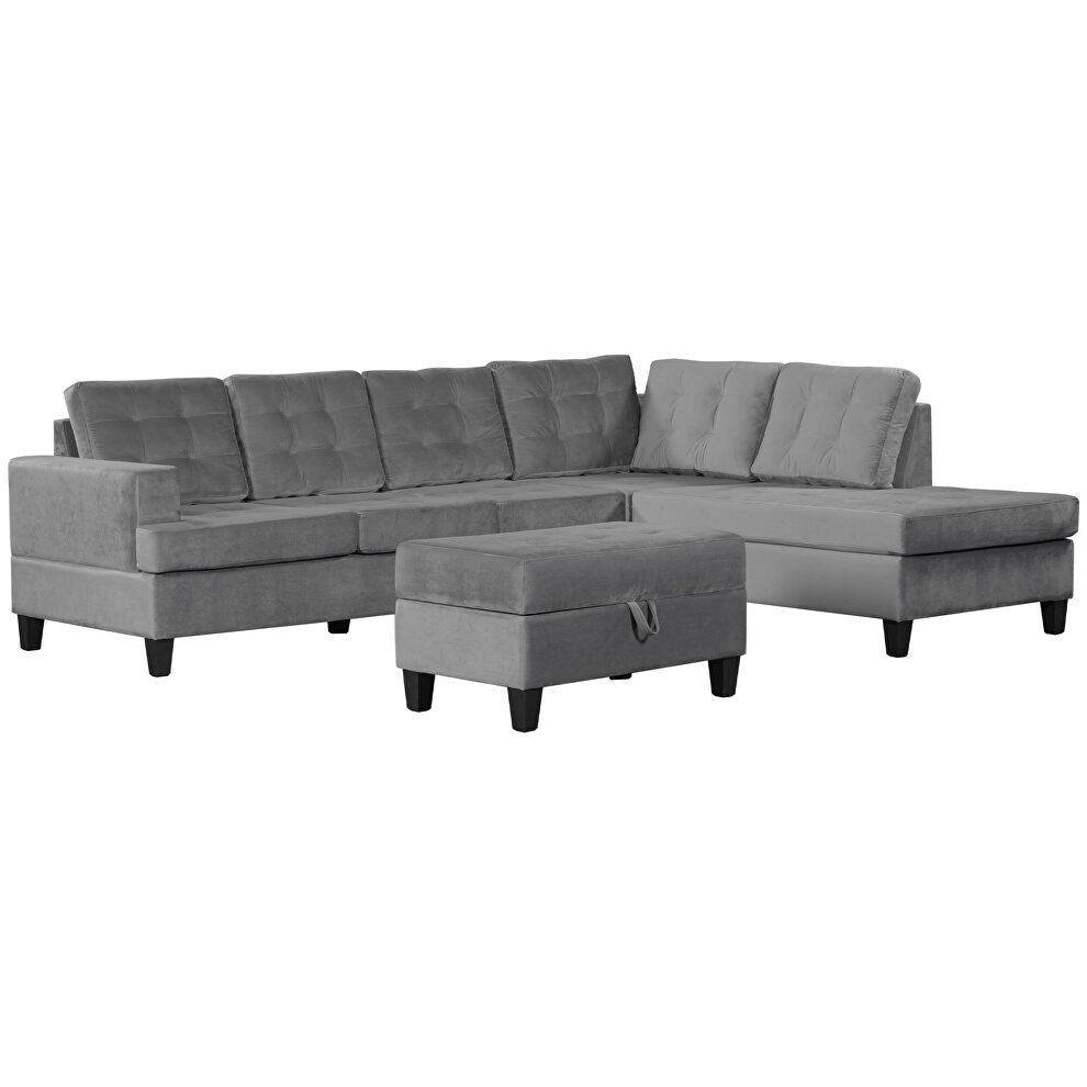 U-style gray fabric upholstery sectional sofa with storage ottoman by La Spezia additional picture 12
