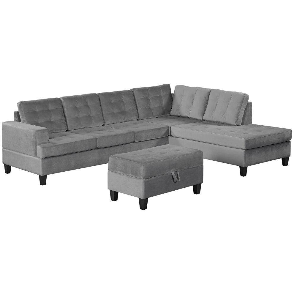 U-style gray fabric upholstery sectional sofa with storage ottoman by La Spezia additional picture 6