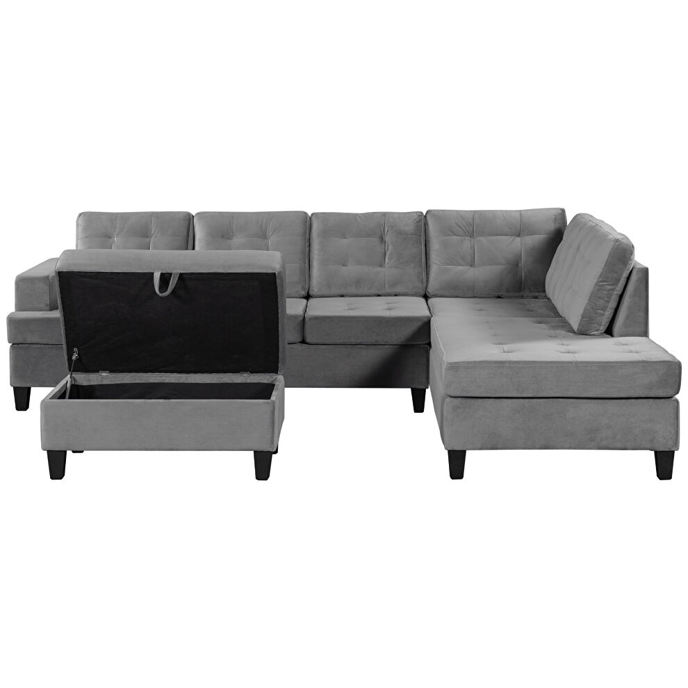 U-style gray fabric upholstery sectional sofa with storage ottoman by La Spezia additional picture 8