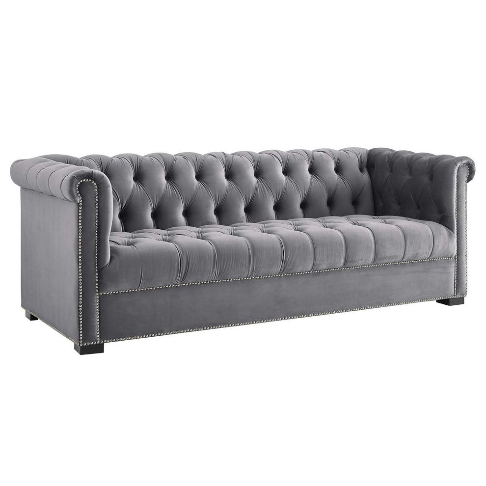 Classic tufted gray fabric sofa by Modway additional picture 3