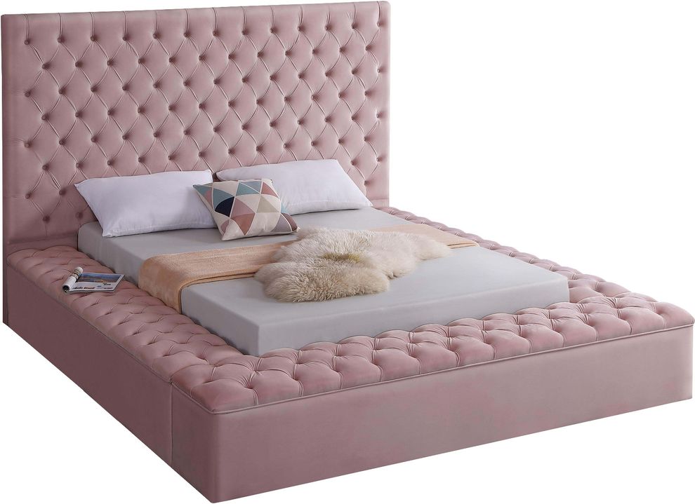 Bliss Pink Queen Size Bed, Queen Size Velvet Bed