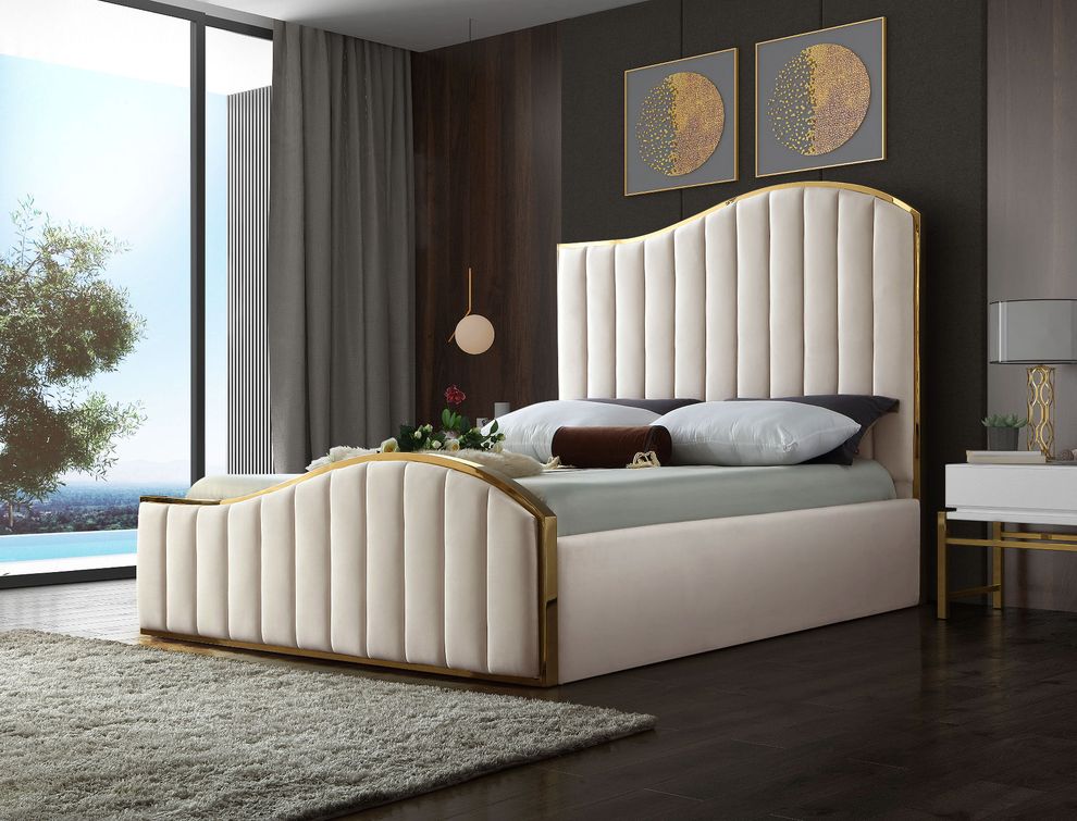 Jolie Cream King Size Bed, Cream King Bed Frame
