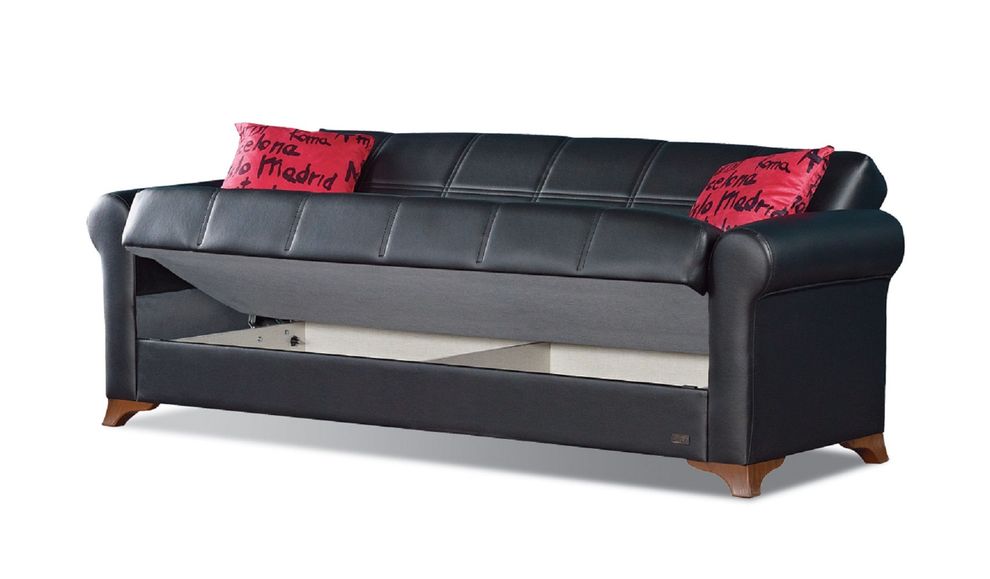 Black sofa bed with storage and red pillows by Empire Furniture USA additional picture 2