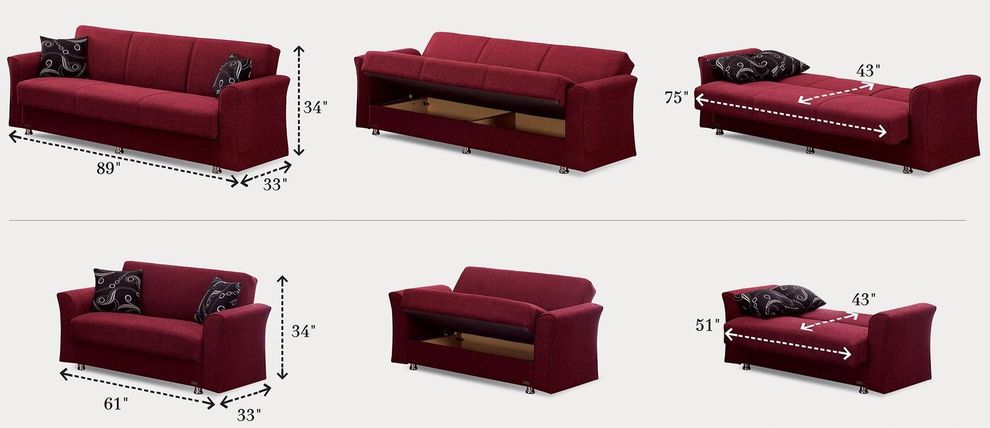 Deep burgundy chenille fabric sleeper sofa by Empire Furniture USA additional picture 6