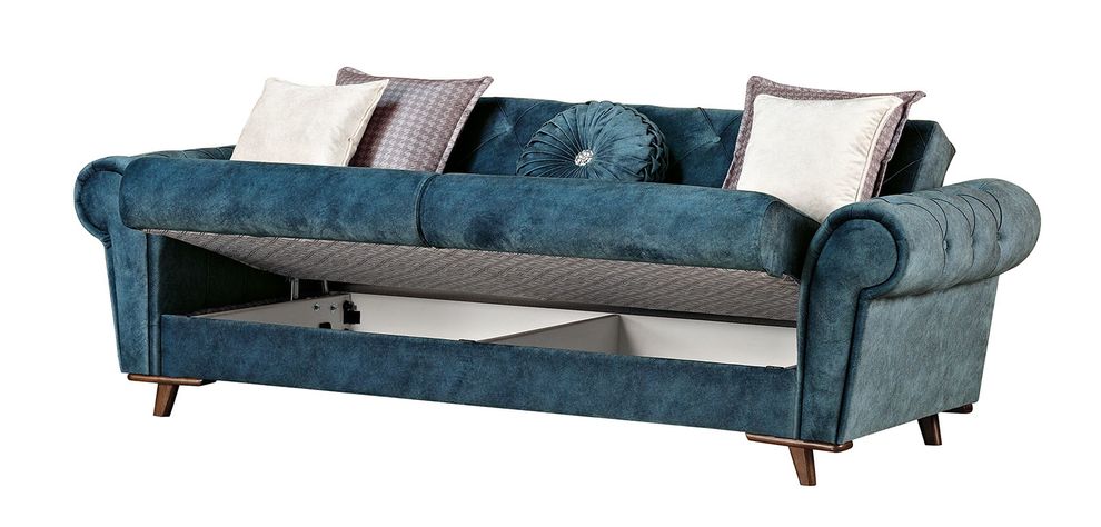Stylish teak blue tufted arms storage sofa by Empire Furniture USA additional picture 8