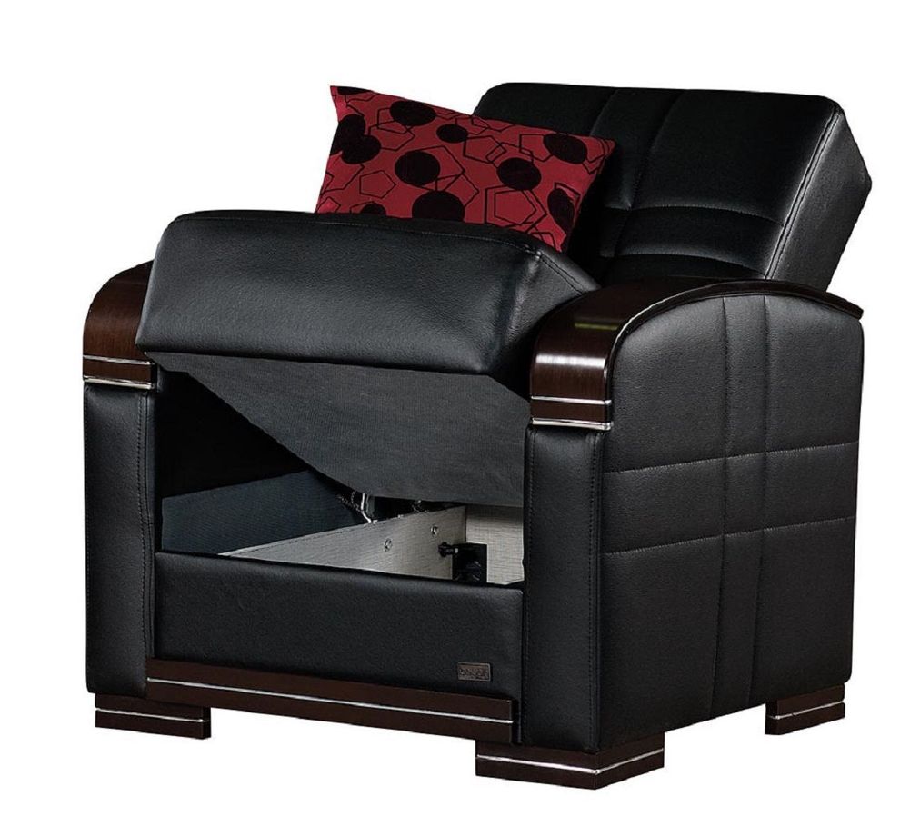 Black leatherette convertible chair w/ storage by Empire Furniture USA additional picture 2