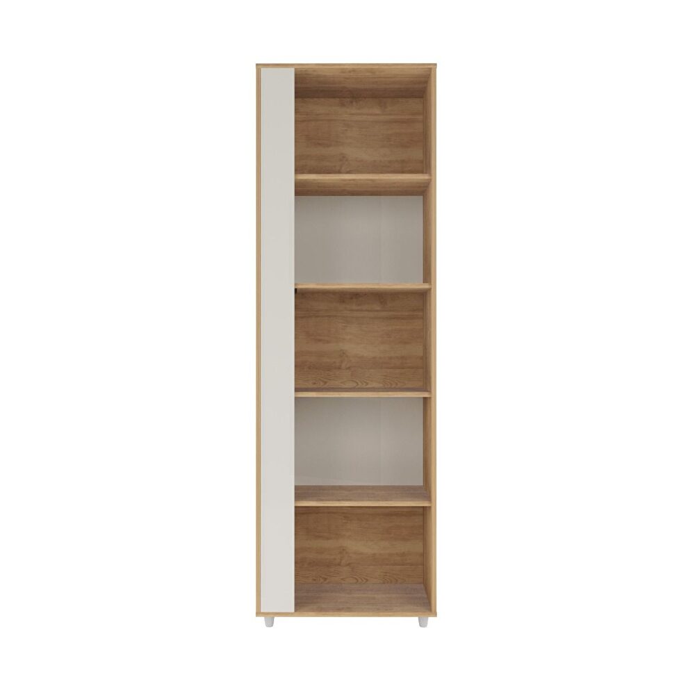 Mid-century- modern bookcase with 5 shelves in nature and off white by Manhattan Comfort additional picture 6