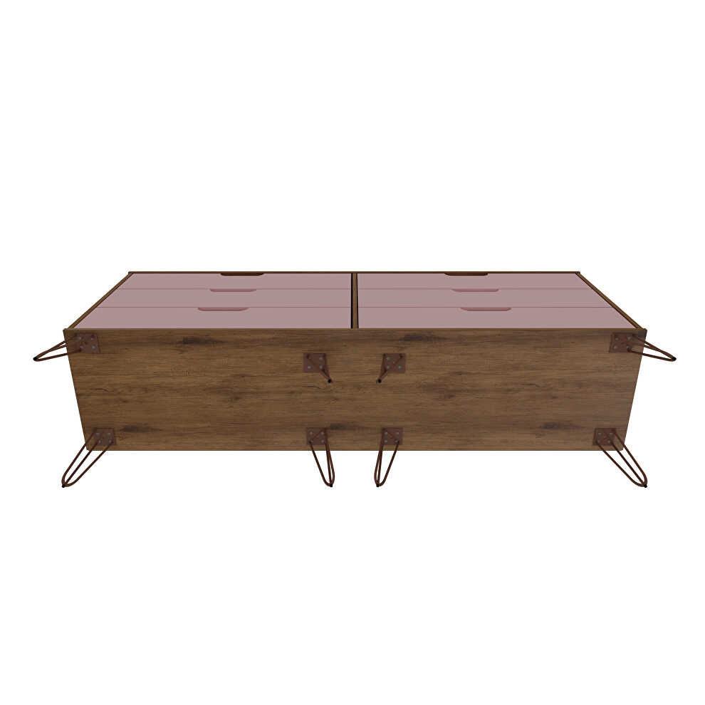 6-drawer double low dresser with metal legs in native and rose pink by Manhattan Comfort additional picture 7