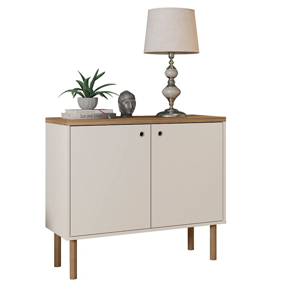 35.43 modern accent cabinet with solid top board and legs in off white and nature by Manhattan Comfort additional picture 9