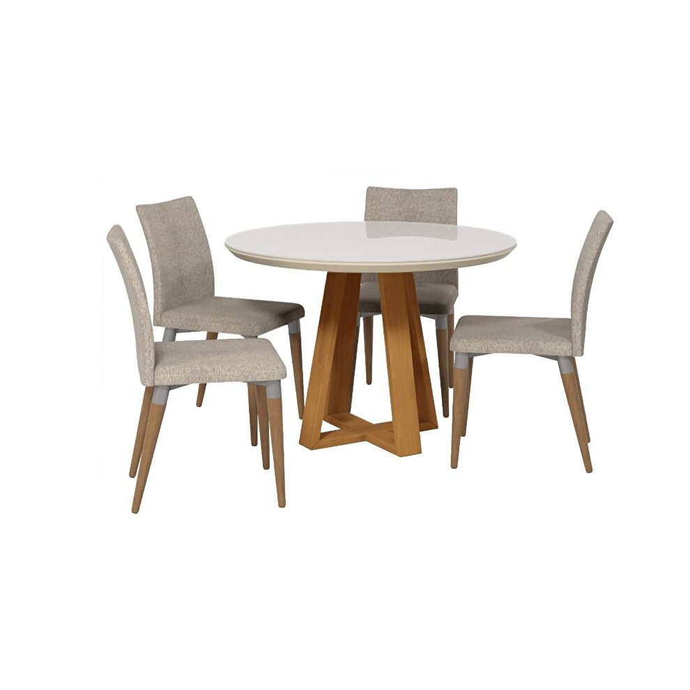 Duffy 45.27 modern round dining table and charles dining chairs in off white and dark gray- set of 5 by Manhattan Comfort additional picture 4