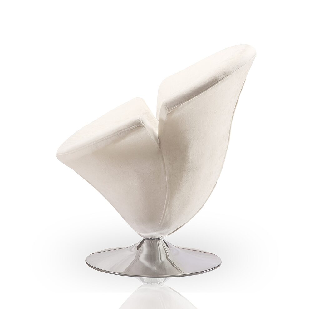 White and polished chrome velvet swivel accent chair by Manhattan Comfort additional picture 5