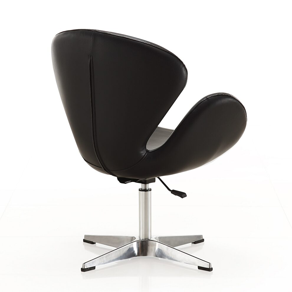 Black and polished chrome faux leather adjustable swivel chair by Manhattan Comfort additional picture 2
