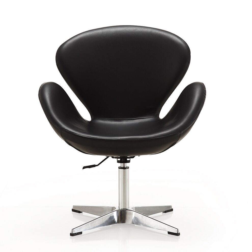 Black and polished chrome faux leather adjustable swivel chair by Manhattan Comfort additional picture 4
