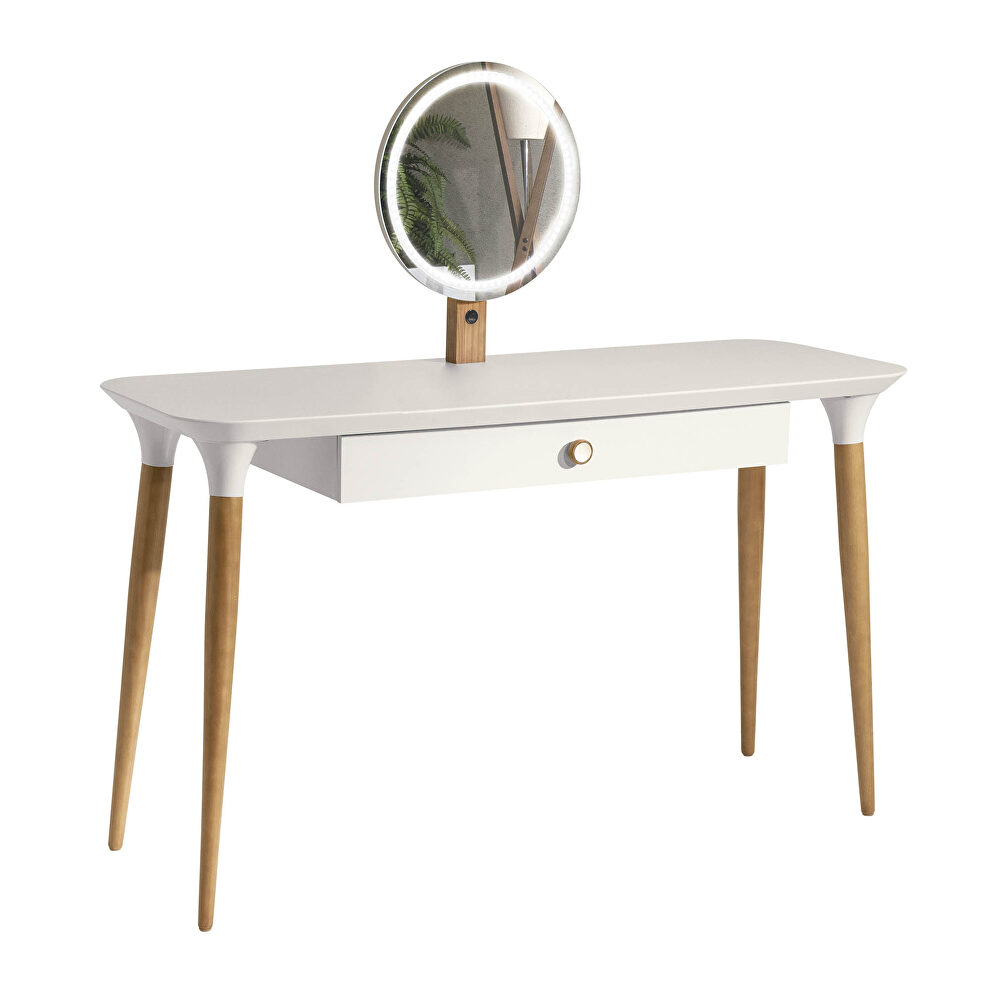 Vanity table with led light mirror and organization in off white and cinnamon by Manhattan Comfort additional picture 7