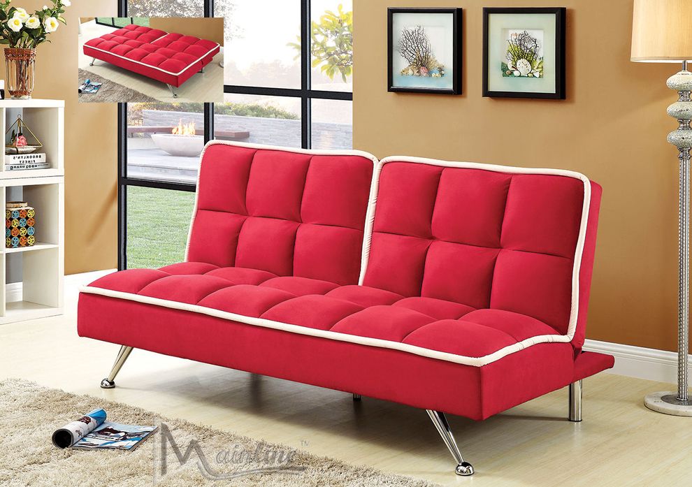 Contemporary red microfiber sofa + chaise set by Mainline additional picture 2