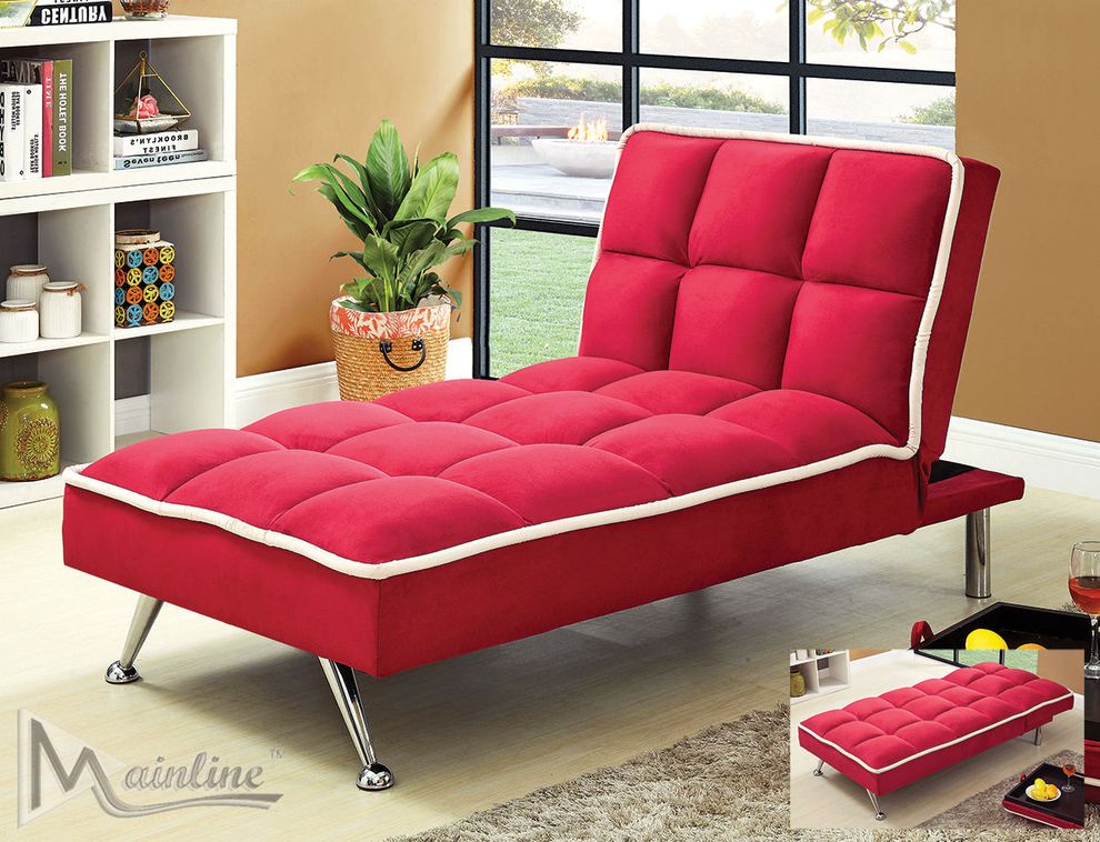 Contemporary red microfiber sofa + chaise set by Mainline additional picture 3
