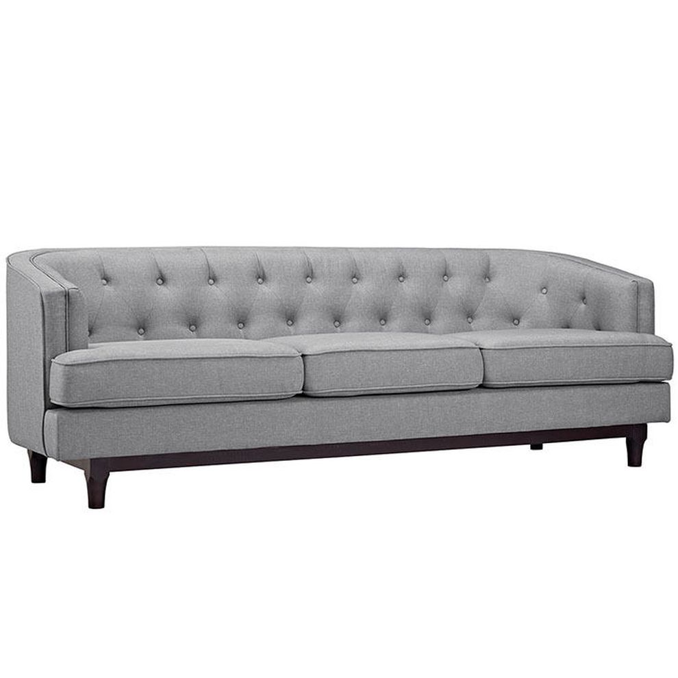 Tufted back mid-century style light gray fabric sofa by Modway additional picture 3