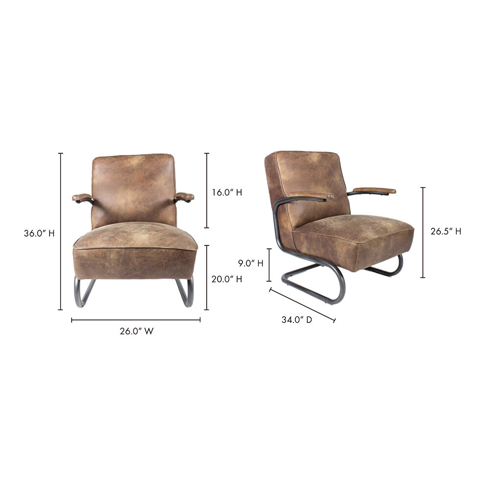 Industrial club chair light brown by Moe's Home Collection additional picture 11