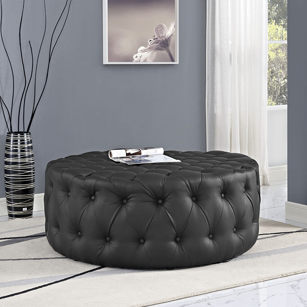 Upholstered vinyl ottoman in black by Modway additional picture 5