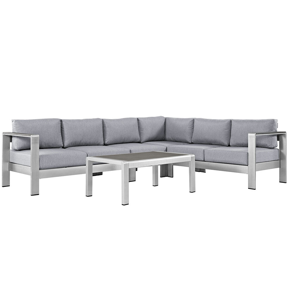 5 piece outdoor patio aluminum sectional sofa set in silver gray by Modway additional picture 7