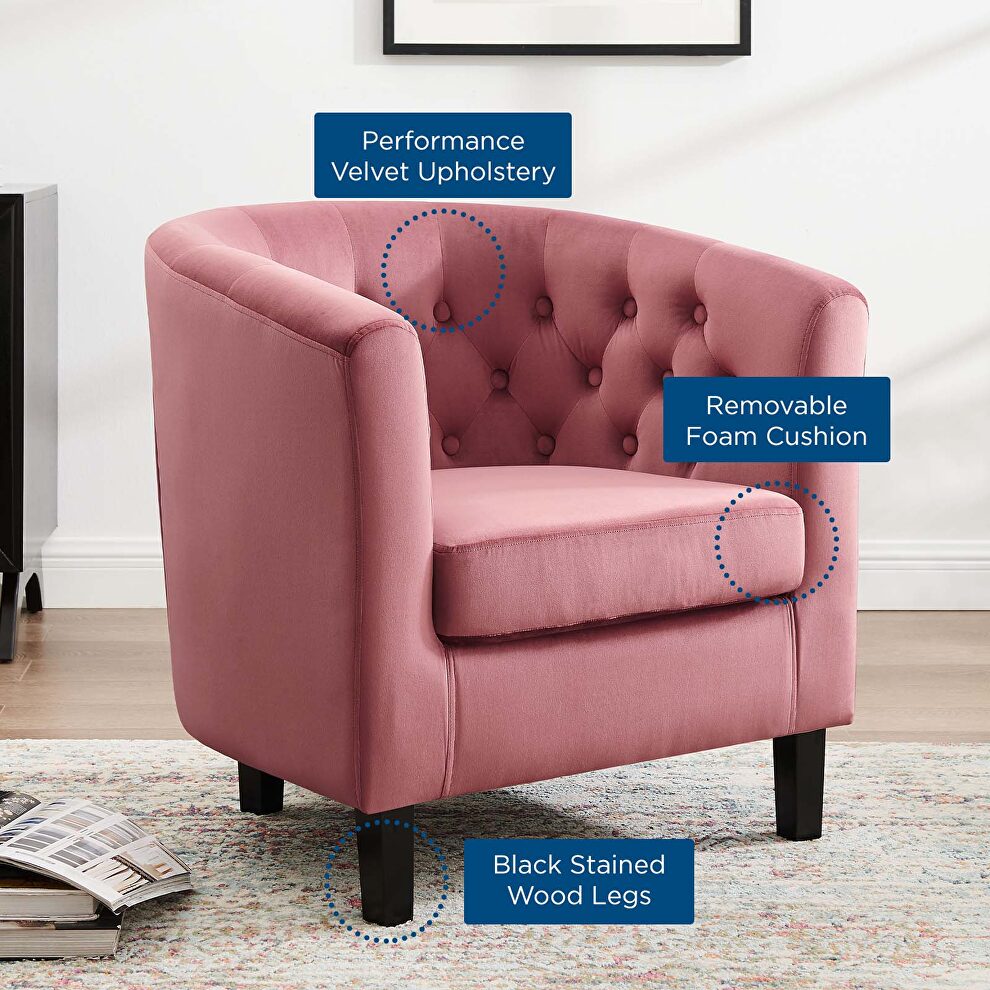 Performance velvet armchair in dusty rose by Modway additional picture 8
