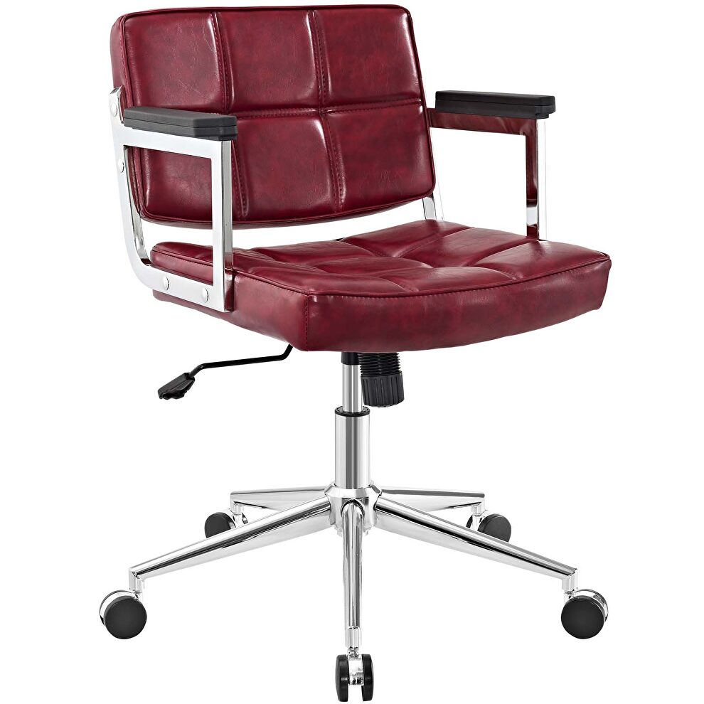 Mid back upholstered vinyl office chair in red by Modway additional picture 4