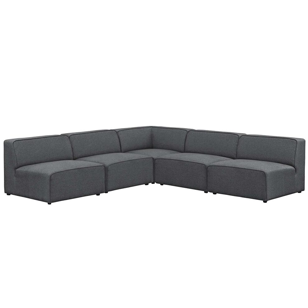 Upholstered gray fabric 5pcs armless sectional sofa by Modway additional picture 2