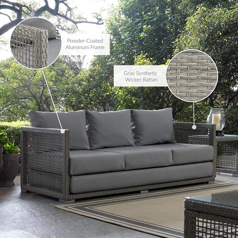 Outdoor patio wicker rattan sofa in gray by Modway additional picture 7
