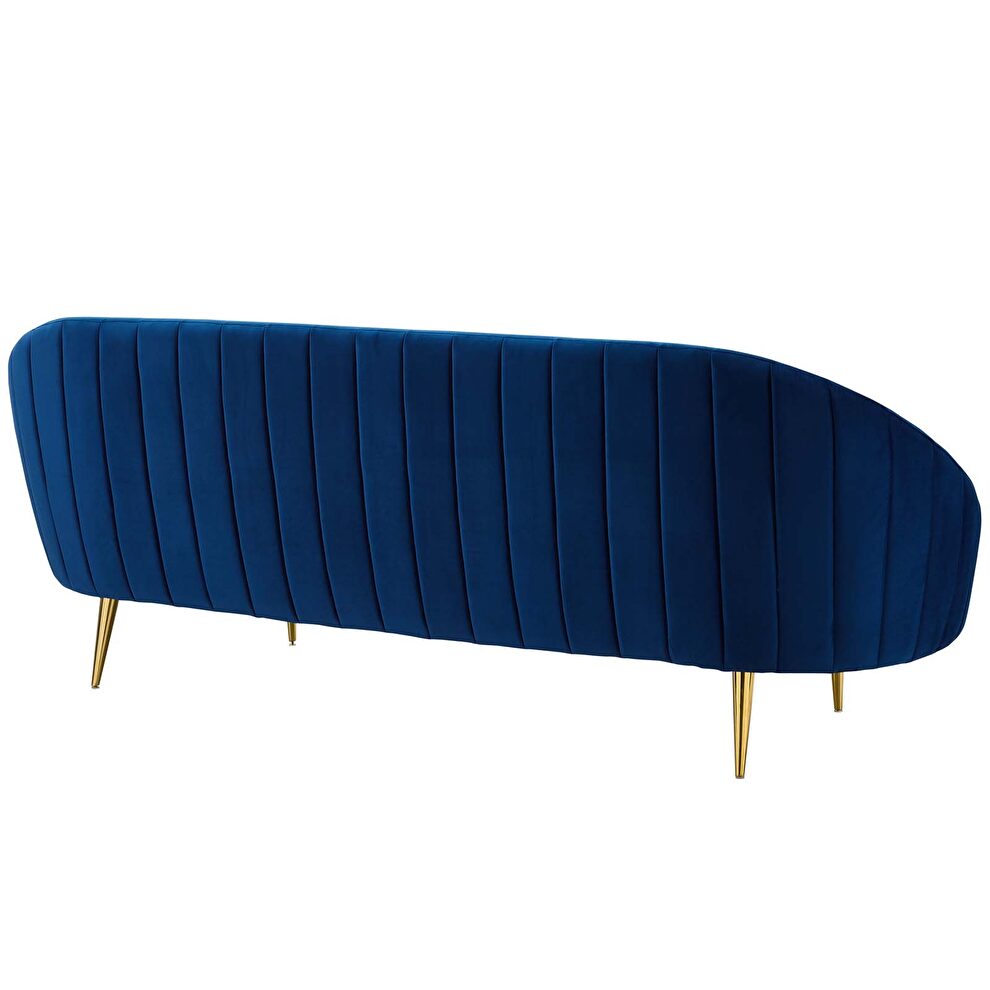 Vertical curve back performance velvet sofa in navy by Modway additional picture 4