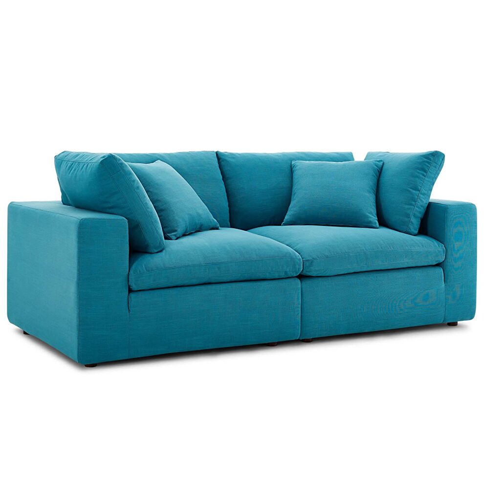 Down filled overstuffed 2 piece sectional sofa set in teal by Modway additional picture 3