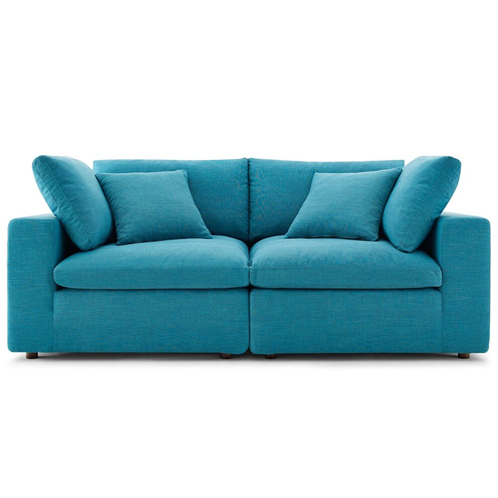 Down filled overstuffed 2 piece sectional sofa set in teal by Modway additional picture 7