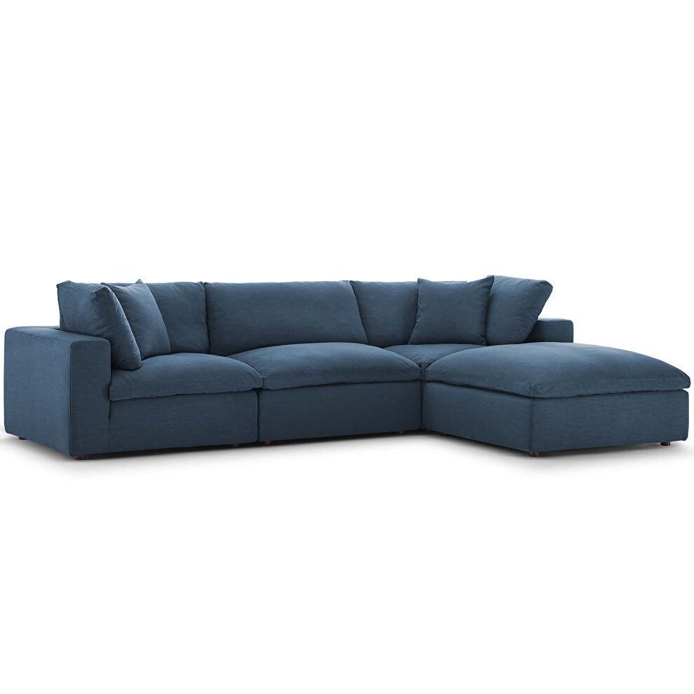 Down filled overstuffed 4 piece sectional sofa set in azure by Modway additional picture 3