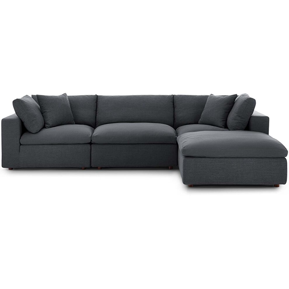 Down filled overstuffed 4 piece sectional sofa set in gray by Modway additional picture 2