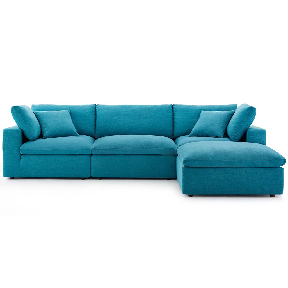 Down filled overstuffed 4 piece sectional sofa set in teal by Modway additional picture 9