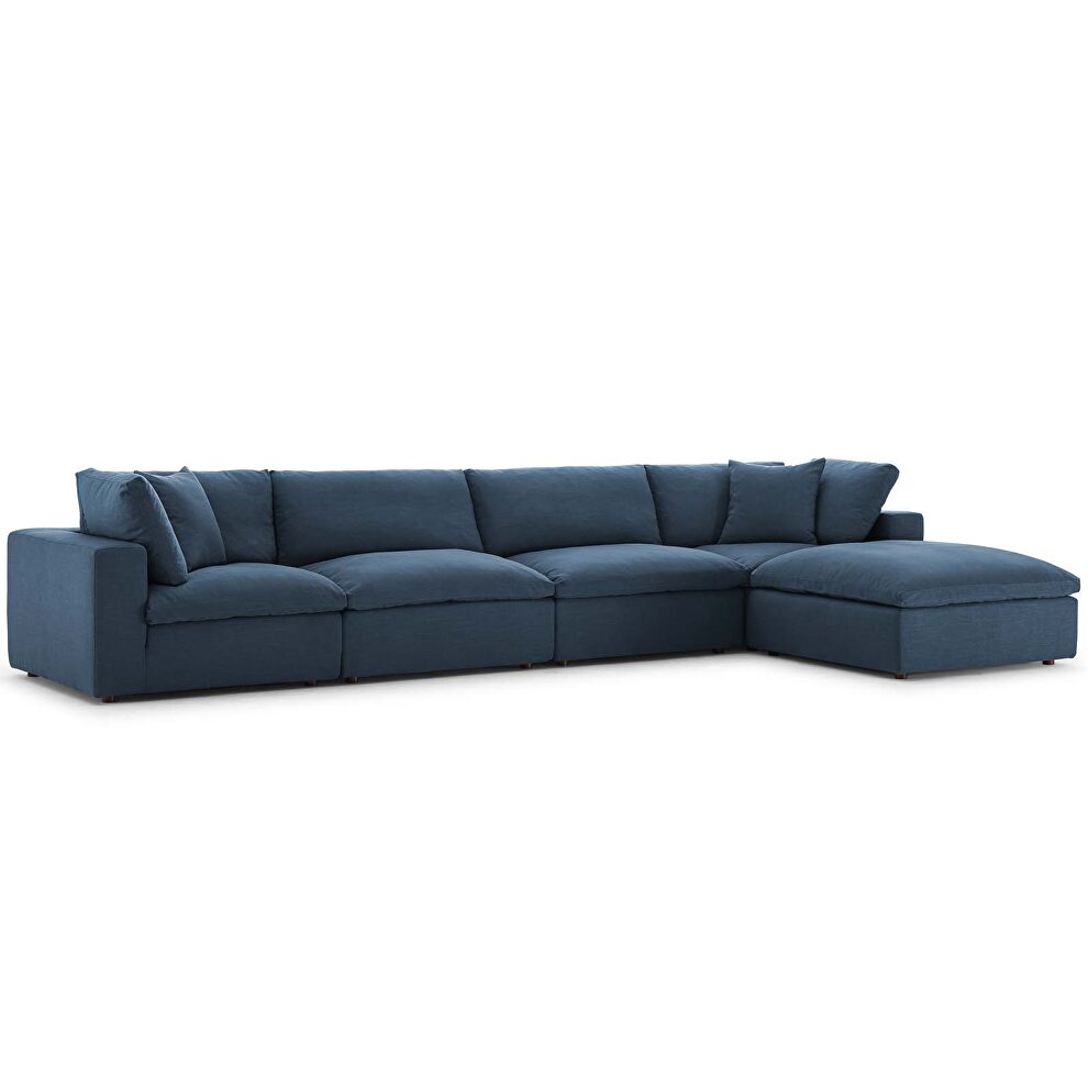 Down filled overstuffed 5 piece sectional sofa set in azure by Modway additional picture 3