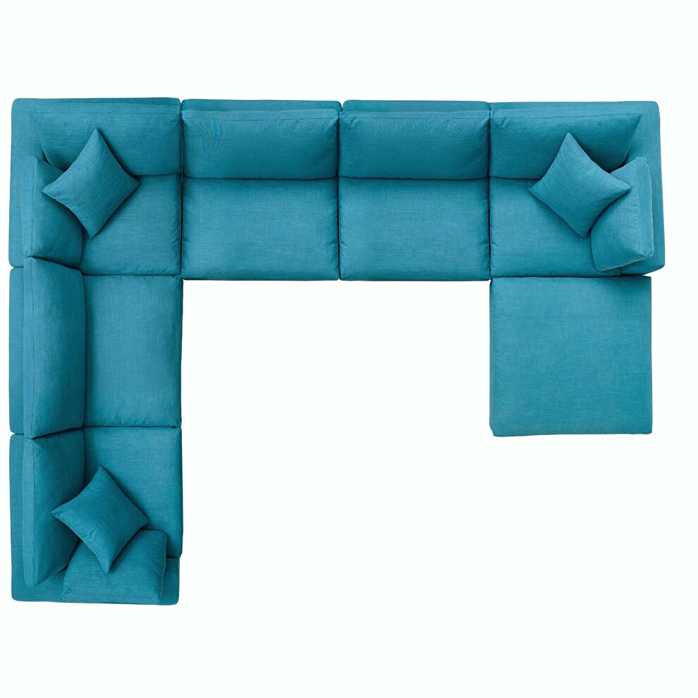 Down filled overstuffed 7 piece sectional sofa set in teal by Modway additional picture 4