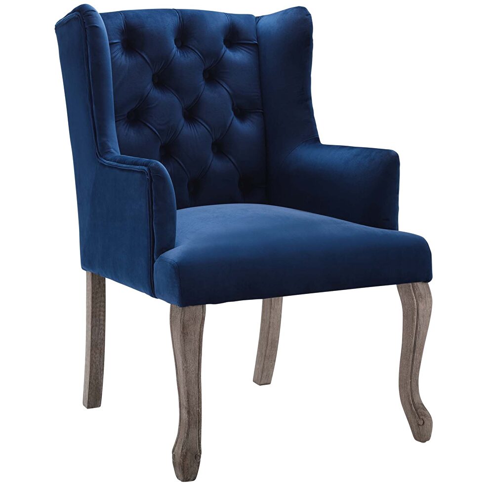 French vintage dining performance velvet armchair in navy by Modway additional picture 5