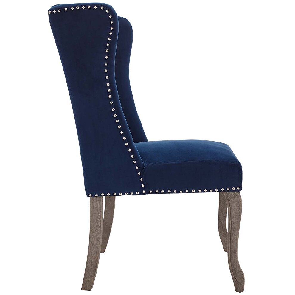 French vintage dining performance velvet side chair in navy by Modway additional picture 5