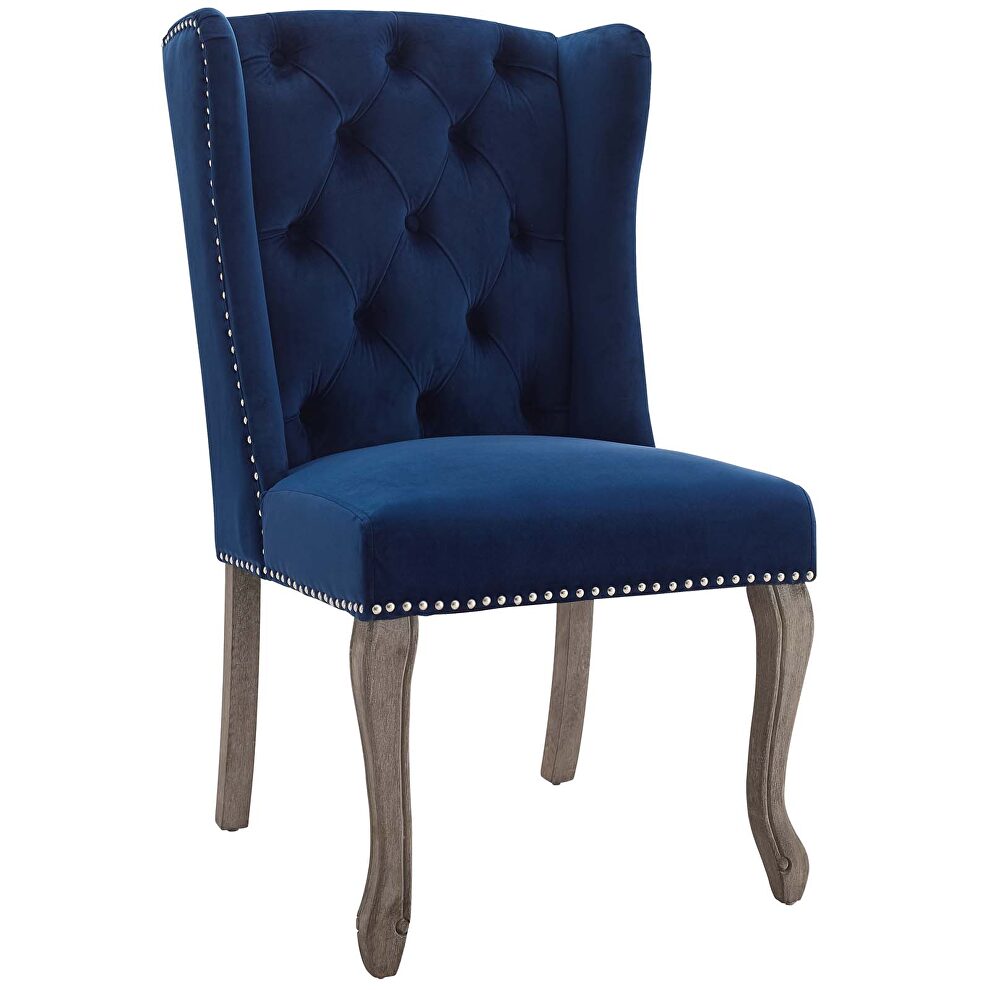 French vintage dining performance velvet side chair in navy by Modway additional picture 6