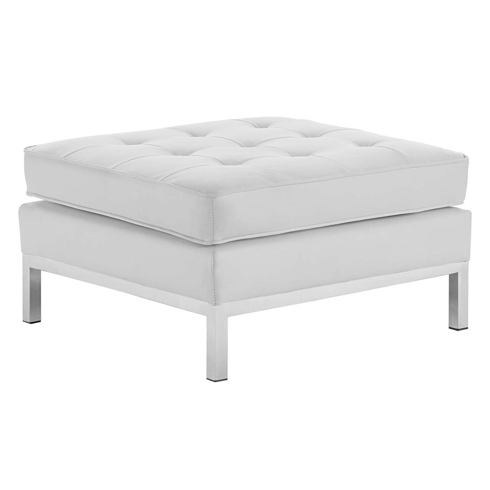 Tufted upholstered faux leather ottoman in silver white by Modway additional picture 2