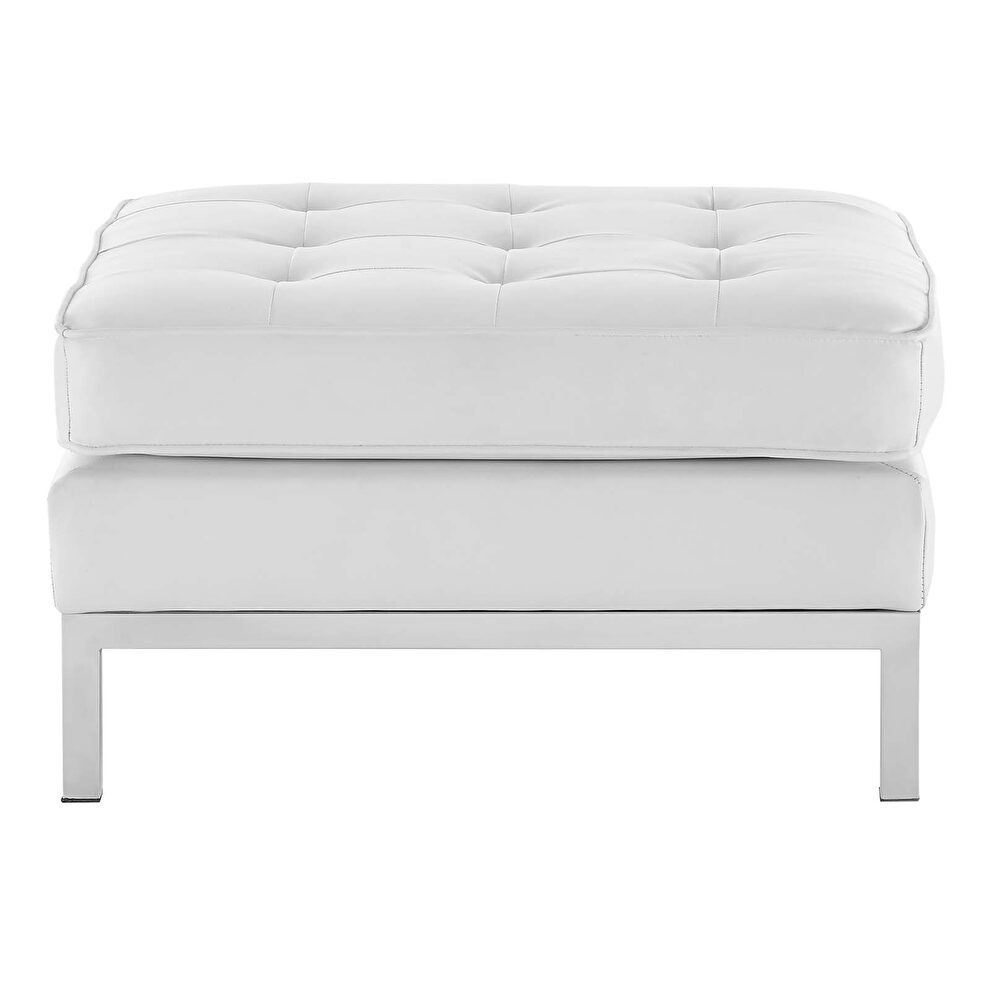 Tufted upholstered faux leather ottoman in silver white by Modway additional picture 4