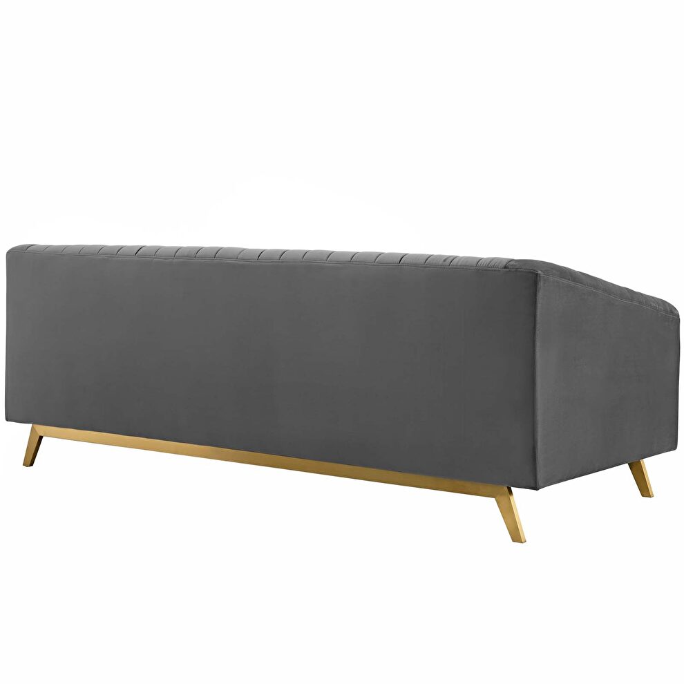 Vertical channel tufted performance velvet sofa in gray by Modway additional picture 4