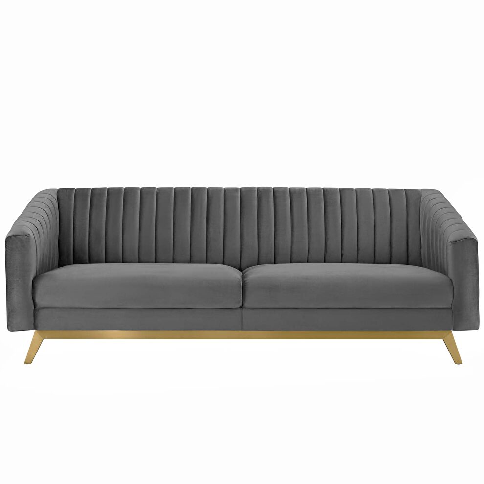 Vertical channel tufted performance velvet sofa in gray by Modway additional picture 5