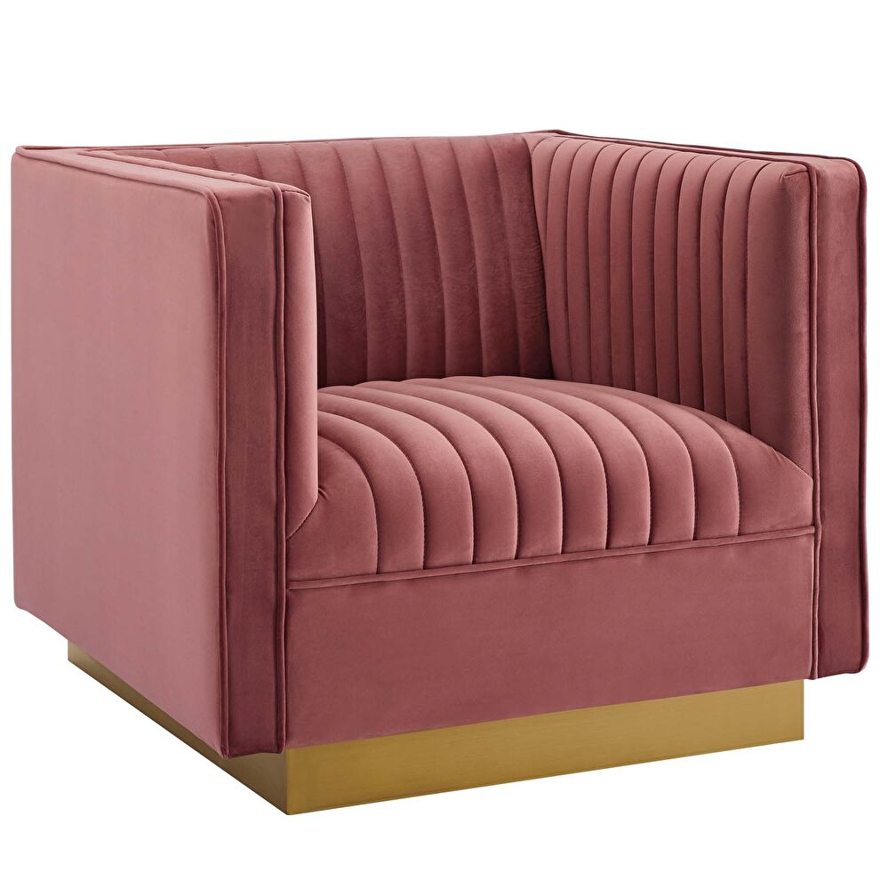 Vertical channel tufted performance velvet chair in dusty rose by Modway additional picture 2