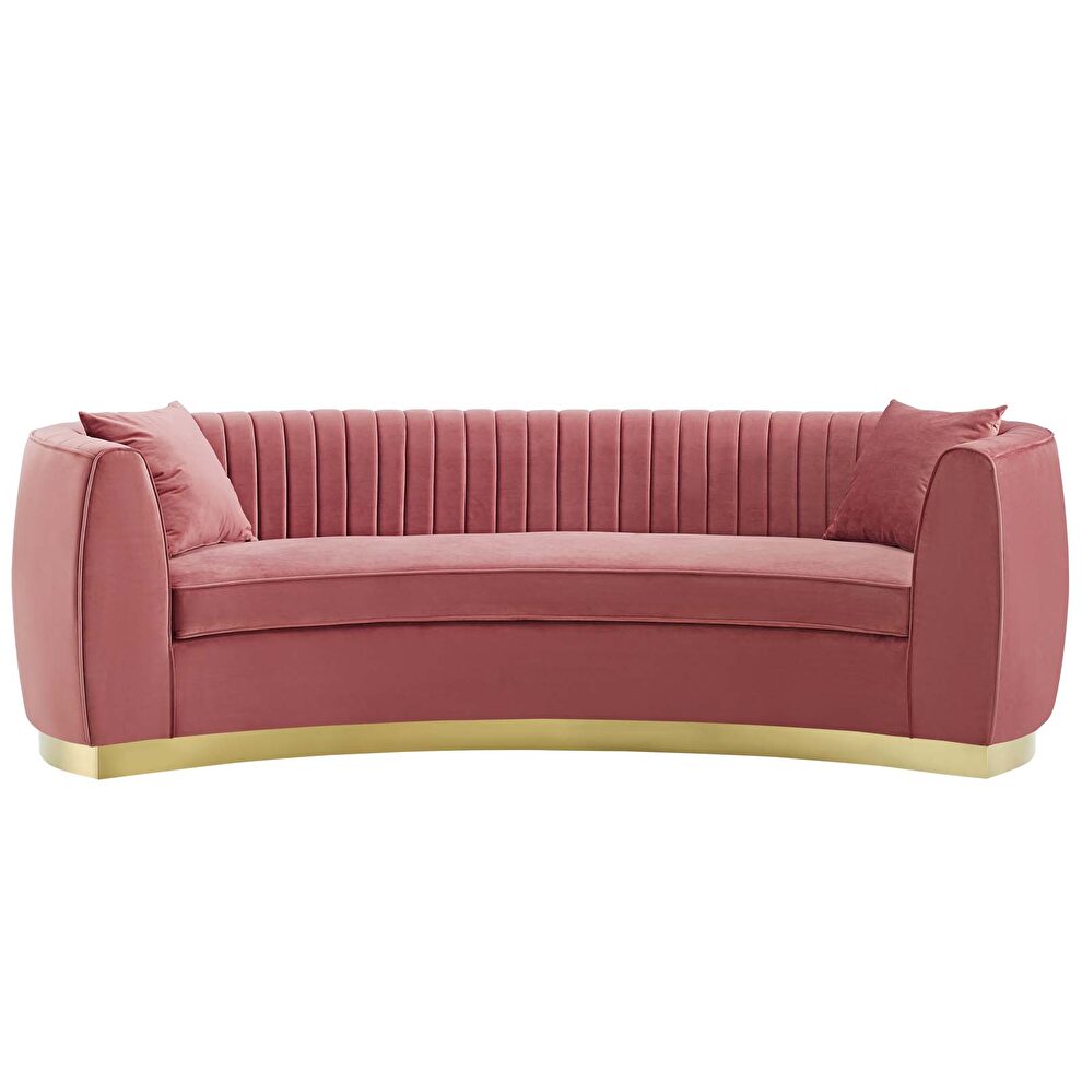 Channel tufted curved performance velvet sofa in dusty rose by Modway additional picture 2